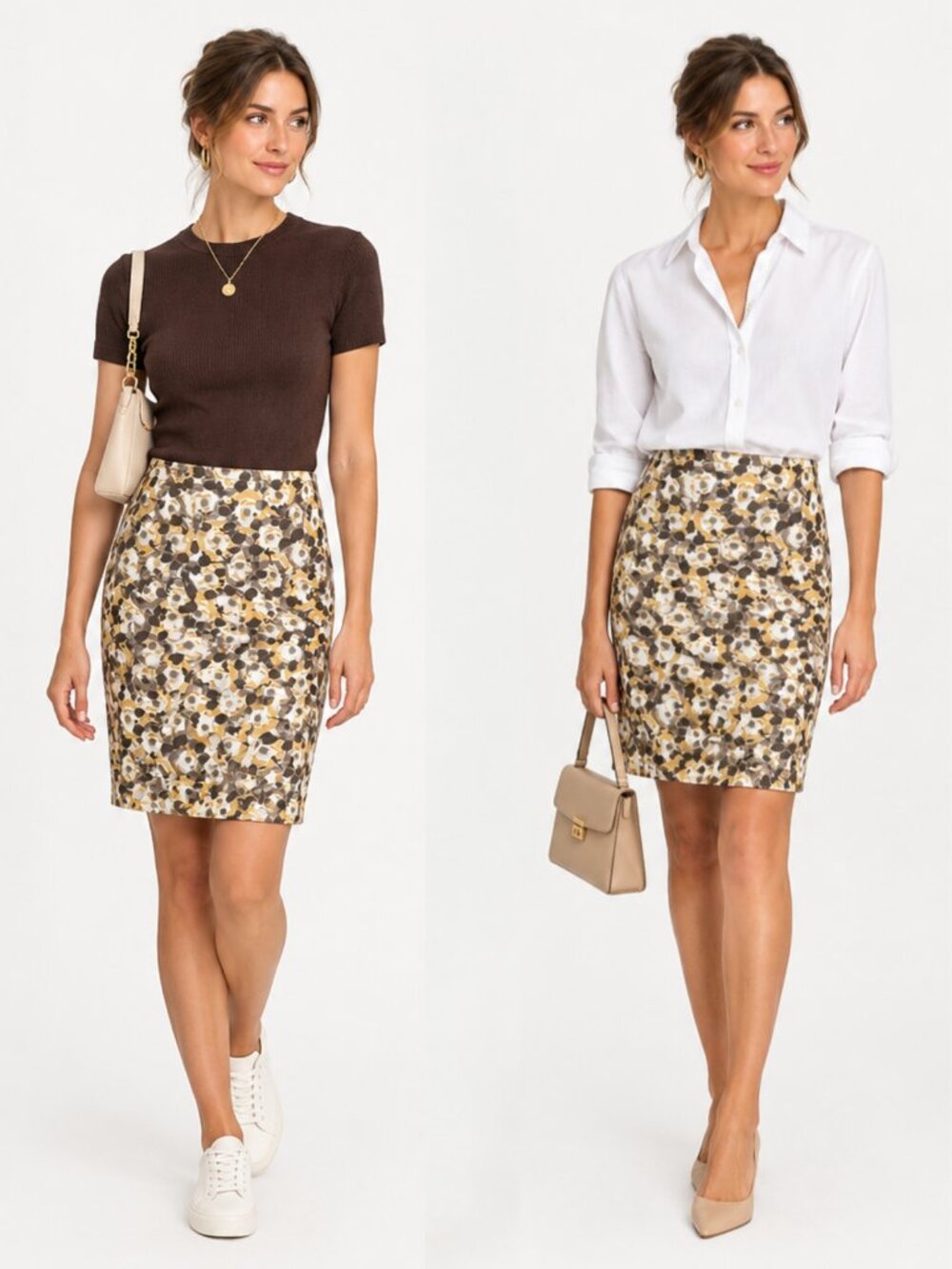 Peserico Sign Italy Watercolor Floral Pencil Skirt